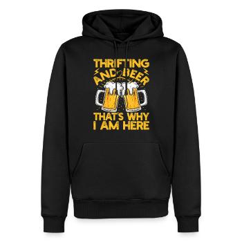 Friperie et bière C’est pourquoi ici - Sweat à capuche Premium bio Homme - noir - Devant - Nico (187cm)