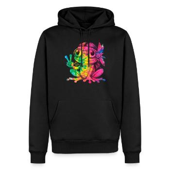 Signe de la paix Teinture Hippie Grenouille des années 60 - Sweat à capuche Premium bio Homme - noir - Devant - Nico (187cm)