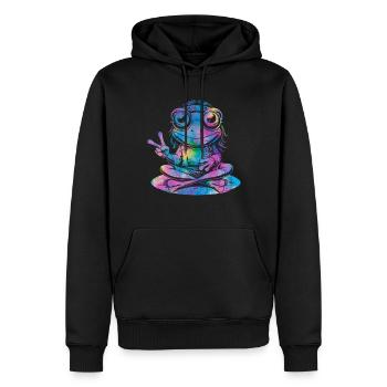 Signe de la paix Teinture Hippie Grenouille des années 60 - Sweat à capuche Premium bio Homme - noir - Devant - Nico (187cm)
