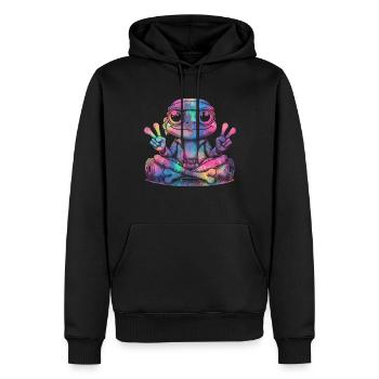 Signe de la paix Teinture Hippie Grenouille des années 60 - Sweat à capuche Premium bio Homme - noir - Devant - Nico (187cm)