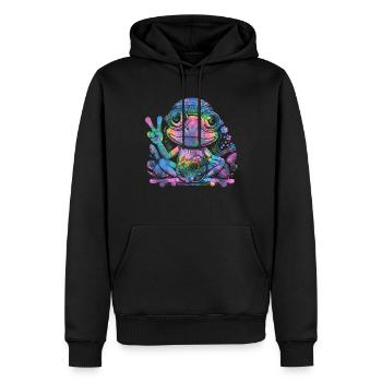 Signe de la paix Teinture Hippie Grenouille des années 60 - Sweat à capuche Premium bio Homme - noir - Devant - Nico (187cm)