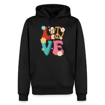 Signe de paix Amour Groovy Hippie des années 70 - Sweat à capuche Premium bio Homme - noir - Devant - Nico (187cm)
