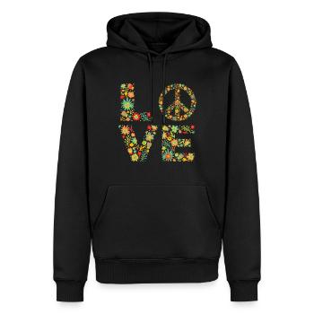 Signe de paix Amour Groovy Hippie des années 70 - Sweat à capuche Premium bio Homme - noir - Devant - Nico (187cm)