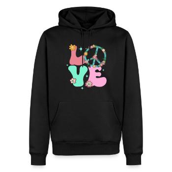 Signe de paix Amour Groovy Hippie des années 70 - Sweat à capuche Premium bio Homme - noir - Devant - Nico (187cm)