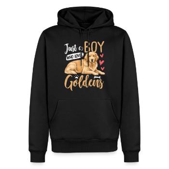 Just A Boy Who Loves Goldens - Männer Premium Bio Hoodie - Schwarz - Vorne - Nico (187cm)
