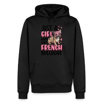 Juste une fille qui aime les bouledogues français - Sweat à capuche Premium bio Homme - noir - Devant - Nico (187cm)