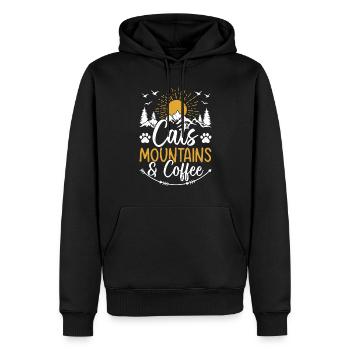 Cats, Mountains & Coffee - Cat Lover Mountain - Männer Premium Bio Hoodie - Schwarz - Vorne - Nico (187cm)