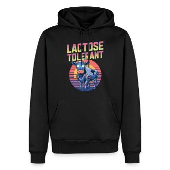 Vache laitière tolérante au lactose - Sweat à capuche Premium bio Homme - noir - Devant - Nico (187cm)