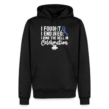 I Ring The Bell In Celebration Blue Ribbon Colon - Men’s Premium Organic Hoodie - black - Front - Nico (187cm)