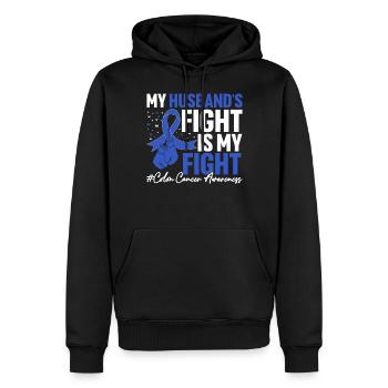 Le combat de mon mari est mon combat Blue Ribbon Colon - Sweat à capuche Premium bio Homme - noir - Devant - Nico (187cm)