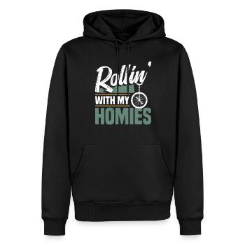 Rouler avec mes potes - Sweat à capuche Premium bio Homme - noir - Devant - Nico (187cm)