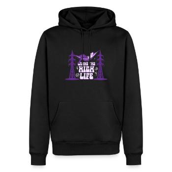 Industriekletterer Living The High Life - Männer Premium Bio Hoodie - Schwarz - Vorne - Nico (187cm)