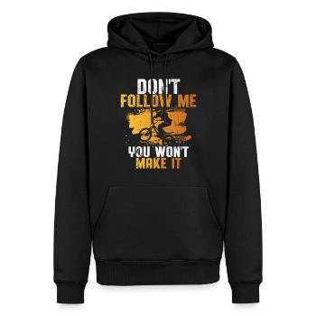 Cyclo-cross, ne me suivez pas, vous n’y arriverez pas - Sweat à capuche Premium bio Homme - noir - Devant - Nico (187cm)