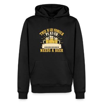 Funny Harmonica Player Needs A Beer Harmonica - Men’s Premium Organic Hoodie - black - Front - Nico (187cm)