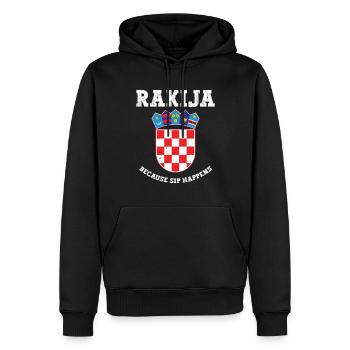 Rakija, Weil Sip Passiert - Männer Premium Bio Hoodie - Schwarz - Vorne - Nico (187cm)