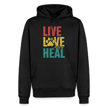 Vivre l’amour guérir drôle médecine vétérinaire rétro - Sweat à capuche Premium bio Homme - noir - Devant - Nico (187cm)