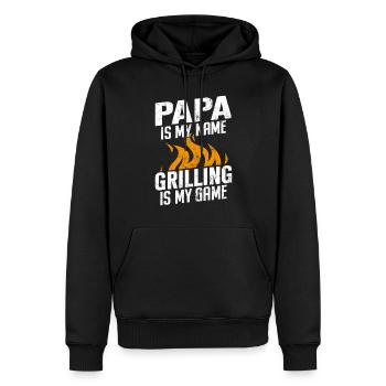 Papa Is My Name Grilling Is My Game Funny Dad BBQ - Men’s Premium Organic Hoodie - black - Front - Nico (187cm)