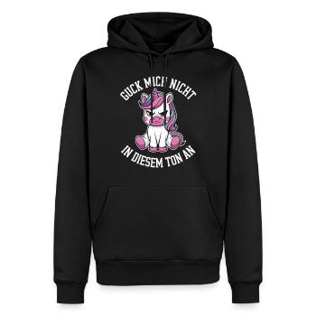 Ne me regarde pas sur ce ton - Sweat à capuche Premium bio Homme - noir - Devant - Nico (187cm)