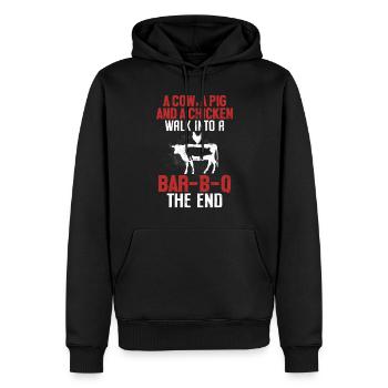 A Cow A Pig And A Chicken Walk Into A BBQ Funny - Men’s Premium Organic Hoodie - black - Front - Nico (187cm)