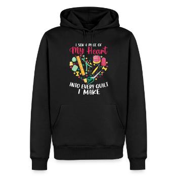 Je couds un morceau de mon cœur dans chaque courtepointe que je fais - Sweat à capuche Premium bio Homme - noir - Devant - Nico (187cm)