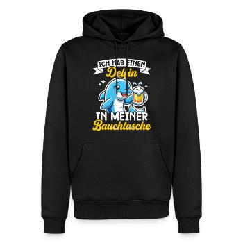 Delfin in meiner Bauchtasche Lustige Mallorca - Männer Premium Bio Hoodie - Schwarz - Vorne - Nico (187cm)
