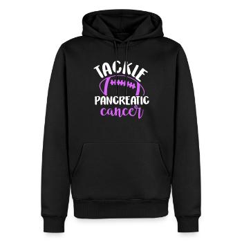 Tacle Cancer du Pancréas Football Drôle Violet - Sweat à capuche Premium bio Homme - noir - Devant - Nico (187cm)