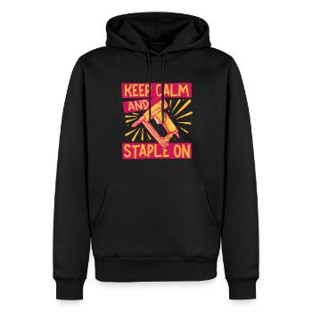 Polsterer Polsterin Keep Calm And Staple On - Männer Premium Bio Hoodie - Schwarz - Vorne - Nico (187cm)