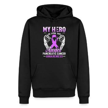 Mein Held ist jetzt mein Engel Lila Band Bauchspeicheldrüse - Männer Premium Bio Hoodie - Schwarz - Vorne - Nico (187cm)