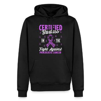 Certifié Badass Purple Ribbon Cancer du pancréas - Sweat à capuche Premium bio Homme - noir - Devant - Nico (187cm)