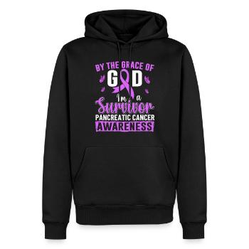 Durch die Gnade Gottes bin ich ein Überlebender Lila - Männer Premium Bio Hoodie - Schwarz - Vorne - Nico (187cm)