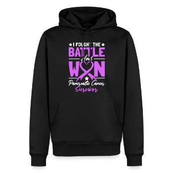 Ich habe die Schlacht gekämpft und das lila Band gewonnen - Männer Premium Bio Hoodie - Schwarz - Vorne - Nico (187cm)