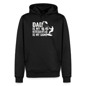 Kitesurfer Dad is my name Kitesurfing is my game - Männer Premium Bio Hoodie - Schwarz - Vorne - Nico (187cm)