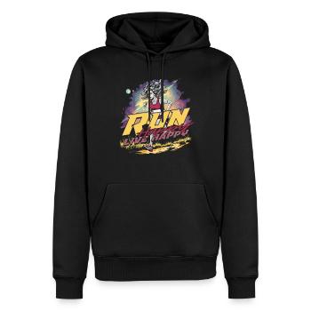 Marathon Marathonien Courir Vivre Heureux - Sweat à capuche Premium bio Homme - noir - Devant - Nico (187cm)