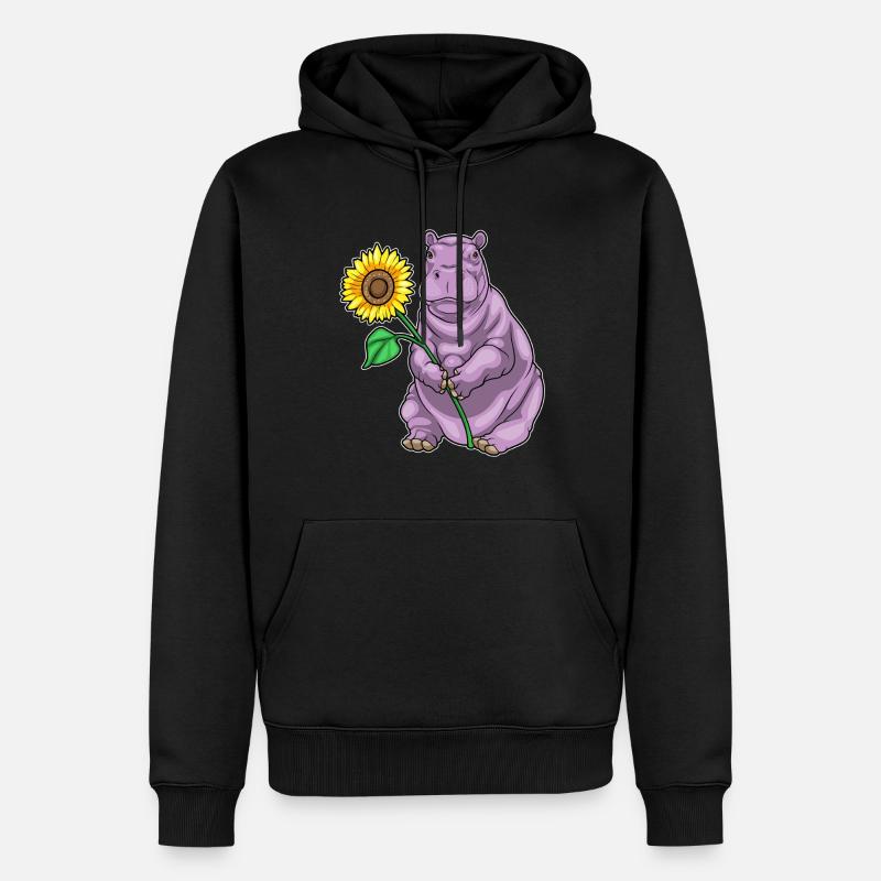 Nilpferd Sonnenblume Blumen - Männer Premium Bio Hoodie - Schwarz