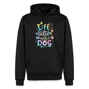 La vie est meilleure avec un chien Tie Dye Funny Puppy - Sweat à capuche Premium bio Homme - noir - Devant - Nico (187cm)