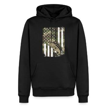Pêche au poisson sur camouflage drapeau américain pour les pêcheurs à la ligne - Sweat à capuche Premium bio Homme - noir - Devant - Nico (187cm)