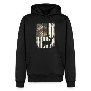 Hirschbock auf Camo US-Flagge für Hirsch Jäger - Männer Premium Bio Hoodie - Schwarz - Vorne - Nico (187cm)