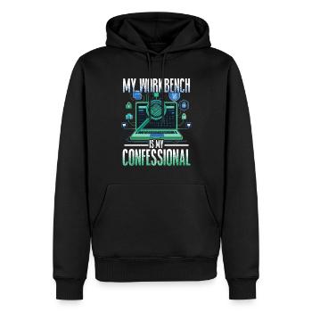 Digital Forensics My Workbench Is My Confessional - Men’s Premium Organic Hoodie - black - Front - Nico (187cm)