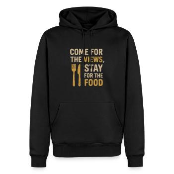 Come for the view, stay for the food - Men’s Premium Organic Hoodie - black - Front - Nico (187cm)
