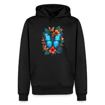 Papillon, Fleurs, Entomologiste - Sweat à capuche Premium bio Homme - noir - Devant - Nico (187cm)