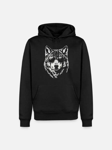 Wolf Illustration Sonnenbrille Coole Tierkunst - Männer Premium Bio Hoodie - Schwarz