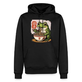 grenouille de dessin animé mangeant un bol de ramen de la nourriture asiatique - Sweat à capuche Premium bio Homme - noir - Devant - Nico (187cm)