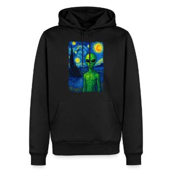 Green Alien UFO Starry Night Van Gogh Painting - Men’s Premium Organic Hoodie - black - Front - Nico (187cm)