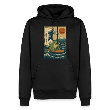 Surfender Frosch, Japanische Welle, Kunst, Berg Fuji, Rote Sonne - Männer Premium Bio Hoodie - Schwarz - Vorne - Nico (187cm)