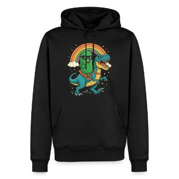 Coole Gurke Reiten Dinosaurier Cartoon Regenbogen - Männer Premium Bio Hoodie - Schwarz - Vorne - Nico (187cm)