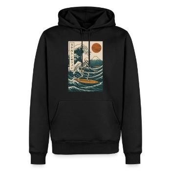 Skelett Surfen Japanische Welle Mt. Fuji Retro Kunst - Männer Premium Bio Hoodie - Schwarz - Vorne - Nico (187cm)