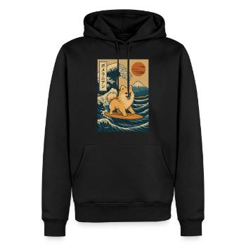 Chien de Poméranie Amoureux Surf Grande Vague Mont Fuji - Sweat à capuche Premium bio Homme - noir - Devant - Nico (187cm)