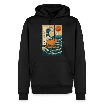 Capybara Surfing Japanese Wave Art - Men’s Premium Organic Hoodie - black - Front - Nico (187cm)