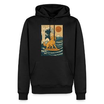 Golden Retriever Dog Surfing Wave Japanese Style - Men’s Premium Organic Hoodie - black - Front - Nico (187cm)