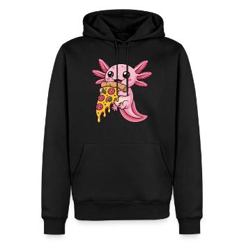 Mignon dessin animé rose axolotl mangeant pizza amphibien - Sweat à capuche Premium bio Homme - noir - Devant - Nico (187cm)